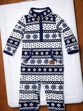 Carters Baby Fleece Romper 9M Snowflake Winter One Piece Blue White NWOT